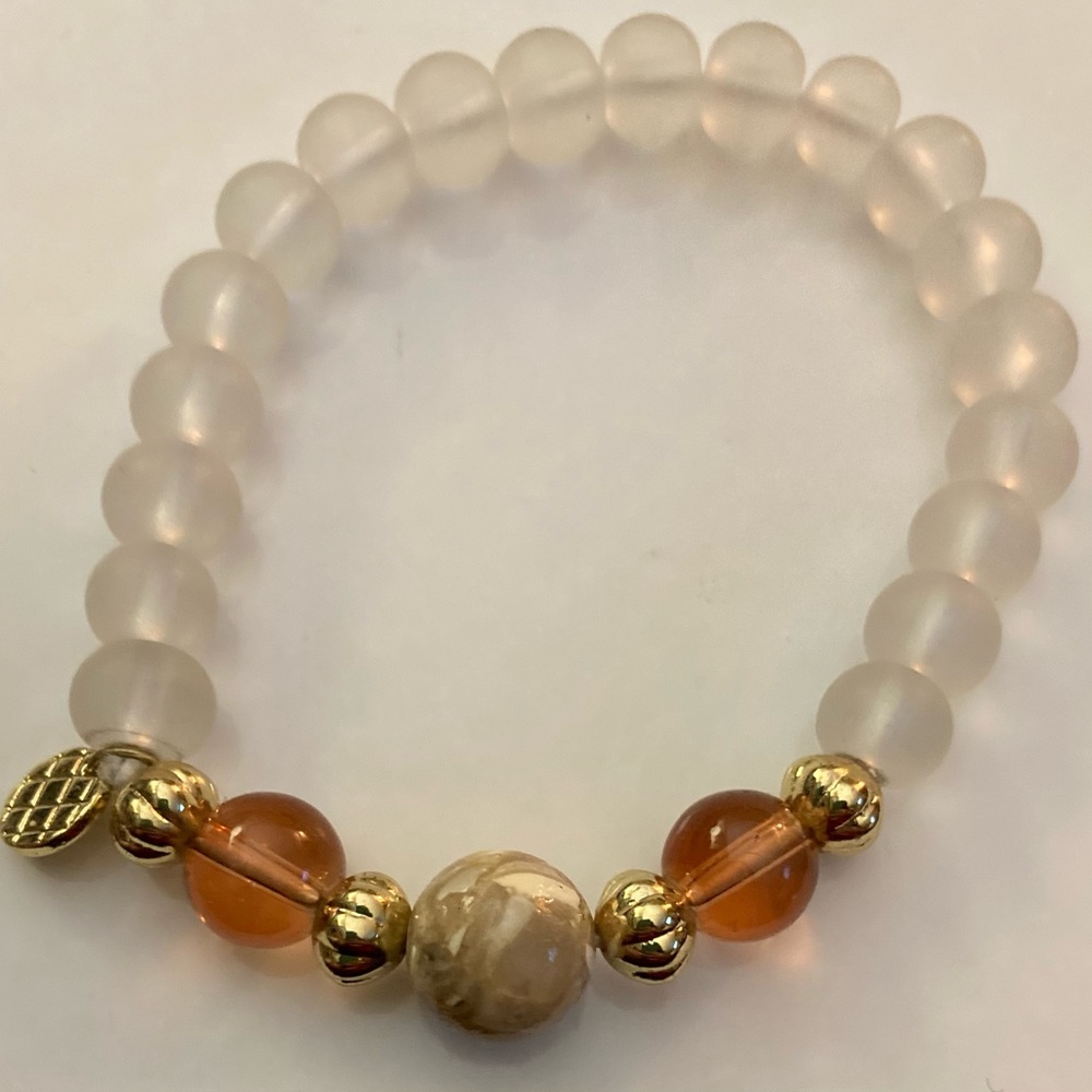 TALBOTS Amber & Clear Colored, Beaded Stretch Bracelet